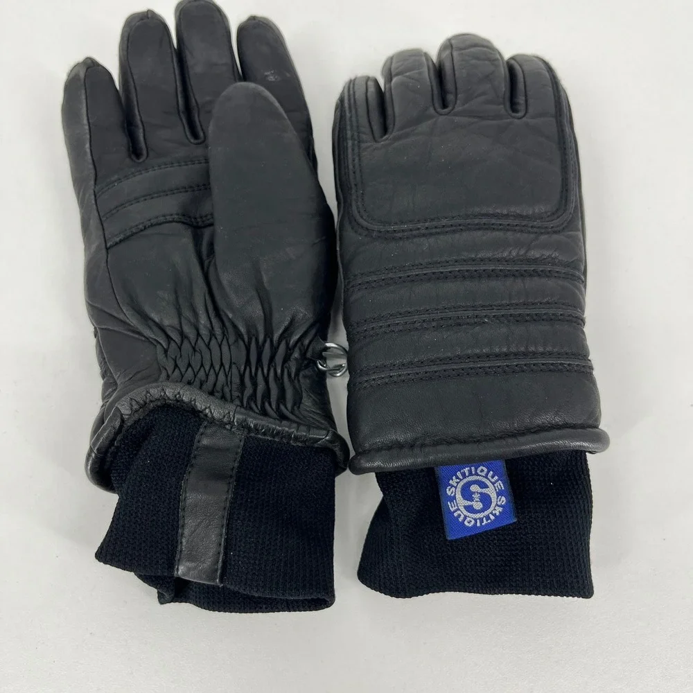 Skitique Vintage Black Leather Ski Gloves‎ Ladies Medium Winter Snow Outdoor